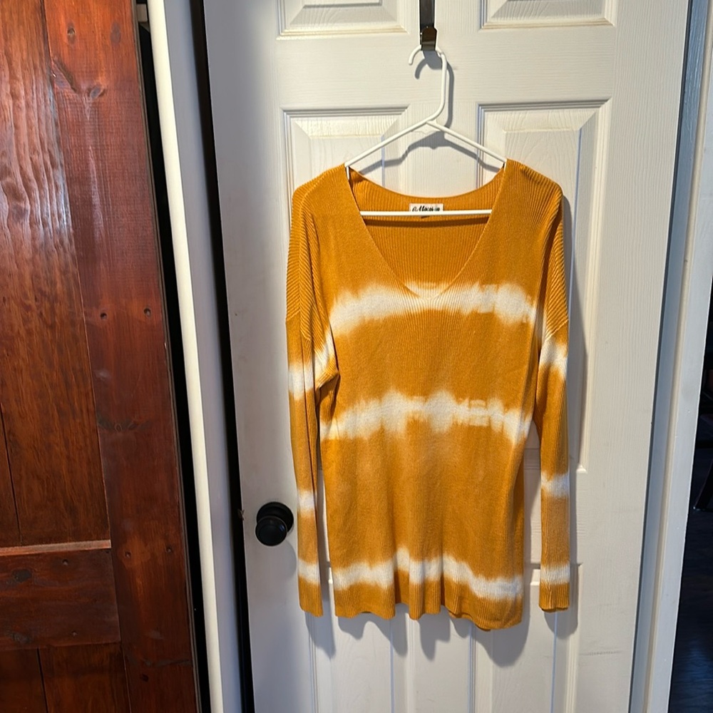 Long Knit Tunic Yellow Tie Dye